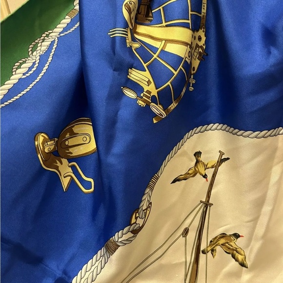 Rodier Paris Silk Scarf with Nautical Print in Blue and Green - Picture 7 of 15